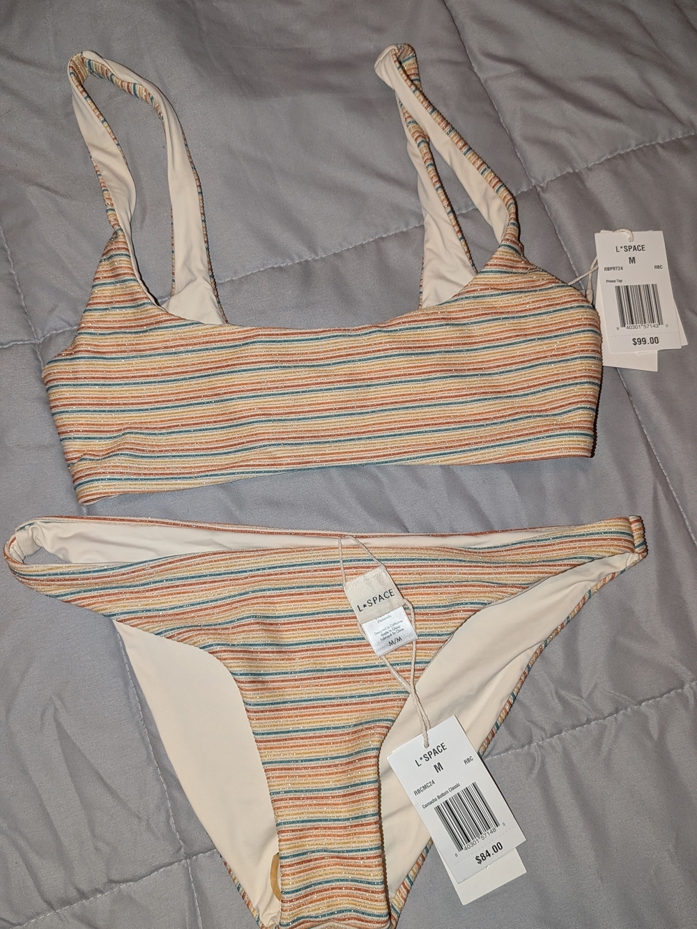 L*Space Cream Multicolor Metallic Stripe Bikini